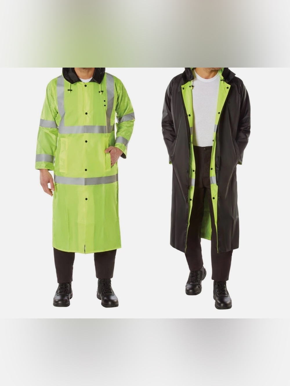 Rothco Safety Green or Black Reversible Hooded Reflective Rain Parka Jacket XL